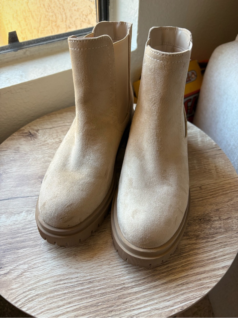 Old Navy Beige Suede Platform Chelsea Boots